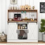 Virtuvės komoda su integruota įkrovimo stotele ir vyno laikikliu (Balta)