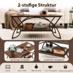 Stilingas kavos staliukas su papildoma lentyna (Rustikal rudos)