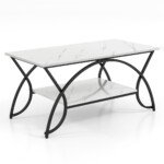 Modernus kavos staliukas su marmuro imitacijos stalviršiu (Balta)