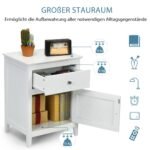 Naktinė pušies medienos spintelė su stalčiumi ir durelėmis (Balta)