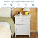 Naktinė pušies medienos spintelė su stalčiumi ir durelėmis (Balta)