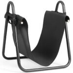 Tvirtas metalinis malkų stovas su drobine talpykla (Juoda)