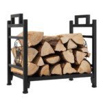 Metalinis malkų stovas su rankenomis ir reguliuojamomis kojelėmis (Juoda)