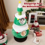 Kalėdinės eglutės formos draskyklė katėms su dviem nameliais ir tvirtais stulpais (Žalia)