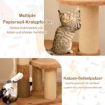 Daugiapakopė kačių draskyklė su savipriežiūros šepečiu (Natūrali)