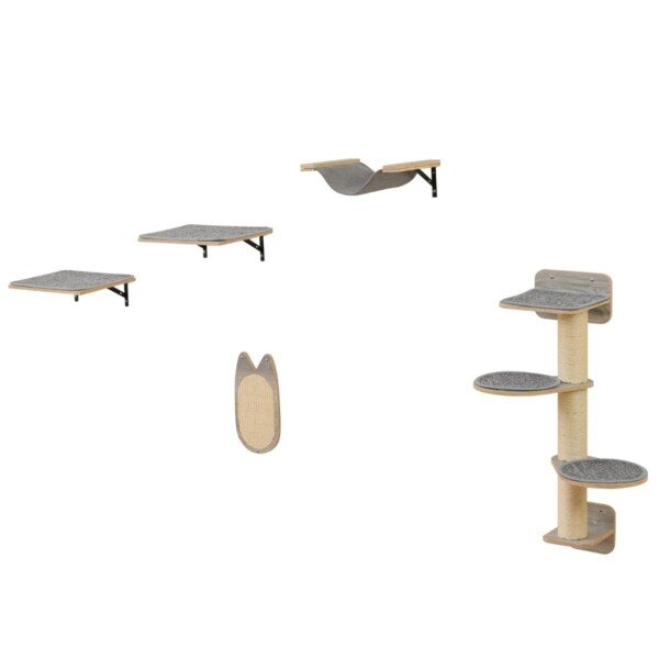 Sieninis kačių laipiojimo kompleksas su platformomis ir braižymo lentele (Pilka)