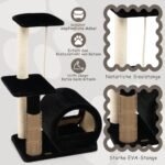 Kačių draskyklė su nameliu ir priežiūros šepečiu (Juoda)