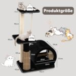 Kačių draskyklė su nameliu ir priežiūros šepečiu (Juoda)