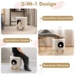 Daugifunkcis katės namelis-pufas su draskykle (Smėlio)