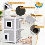 Dvipusė kačių vila su nuimamu padėklu (Pilka ir balta)