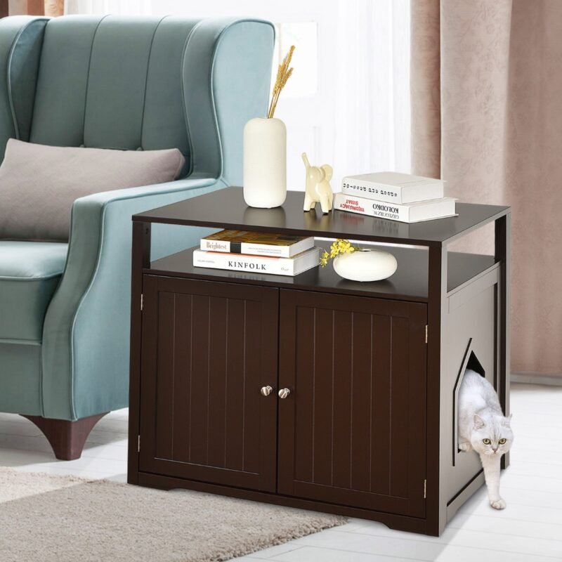 Daugiafunkcinė kačių tualeto spintelė su laikymo vieta (Ruda)