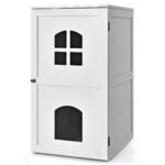 Dviaukštis kačių namelis su magnetinėmis durimis (Balta)