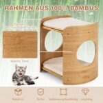 Dviaukštis bambukinis kačių namelis su nuimamomis pagalvėlėmis (Smėlio)