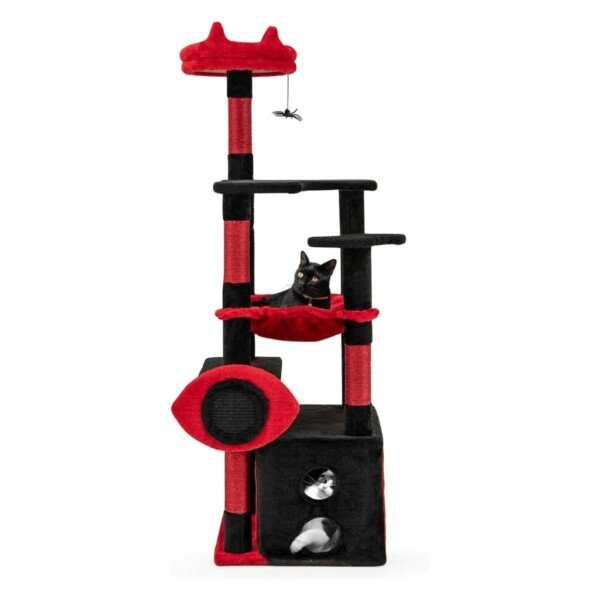 Daugiaaukštis kačių namelis su draskyklėmis ir urveliu (Juoda)