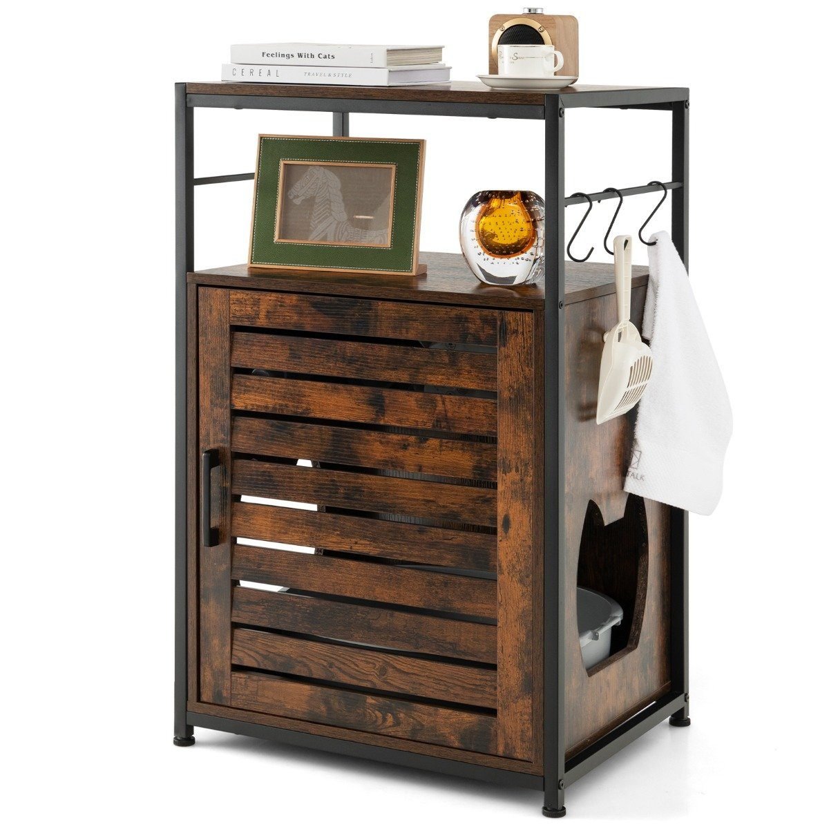 katzenklo-schrank-pv10013cf_7_ Spintelė katės tualetui su lentynomis ir kabliukais (Ruda)