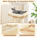 Medinė katės draskyklė su nameliu ir žaislais 173 cm (Smėlio)