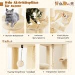 Medinė katės draskyklė su nameliu ir žaislais 173 cm (Smėlio)