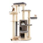 Daugiaaukštis katės namelis su draskyklėmis ir guoliu (Pilka)