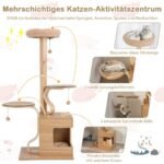 Medinis kačių bokštas su nameliu ir žaislais 129 cm (Natūrali)