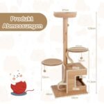 Medinis kačių bokštas su nameliu ir žaislais 129 cm (Natūrali)