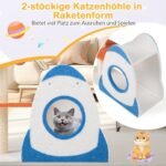 Daugiapakopis kačių draskyklinis namelis su „UFO“ platforma ir sizaliniais stulpeliais (Mėlyna)