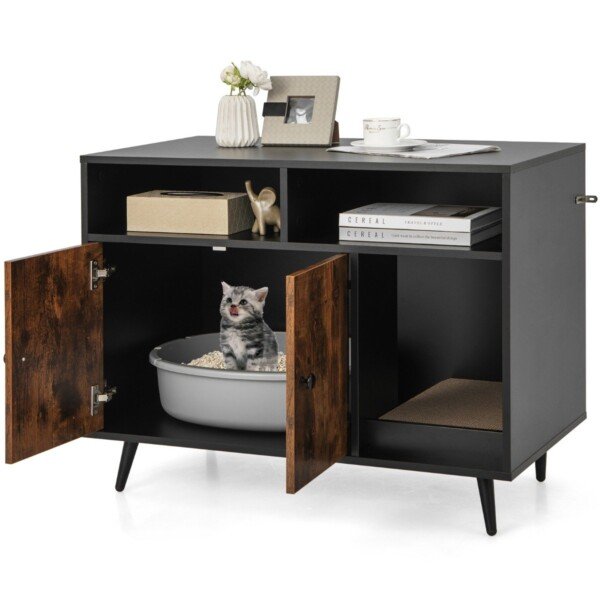 Daugiafunkcis kačių tualeto baldakimas su reguliuojamomis metalinėmis kojelėmis (Ruda)