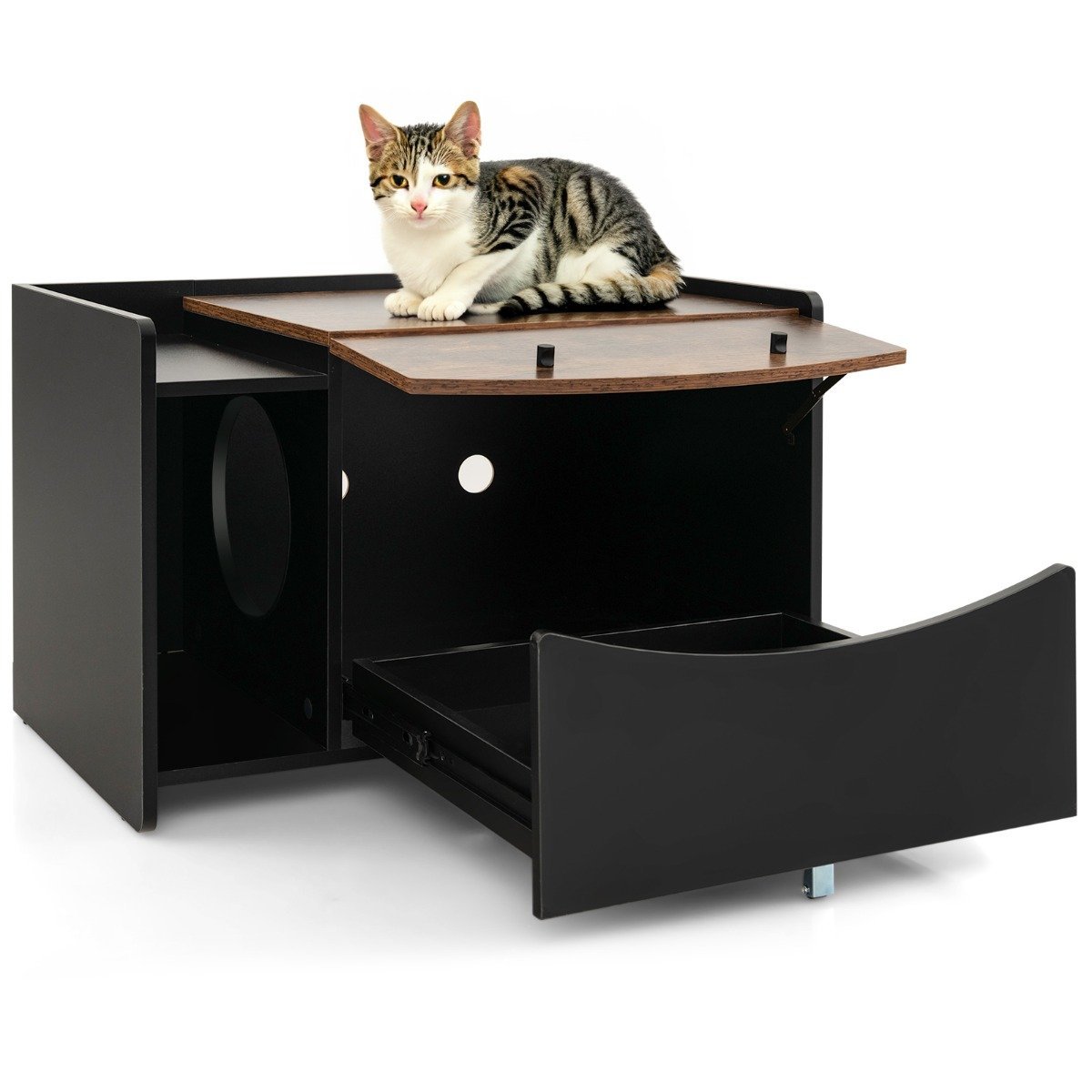 katzenschrank-katzenhaus-pv10108dk_2_ Baldas katės tualetui su ištraukiama anga ir daiktų laikymo vieta (Juoda)