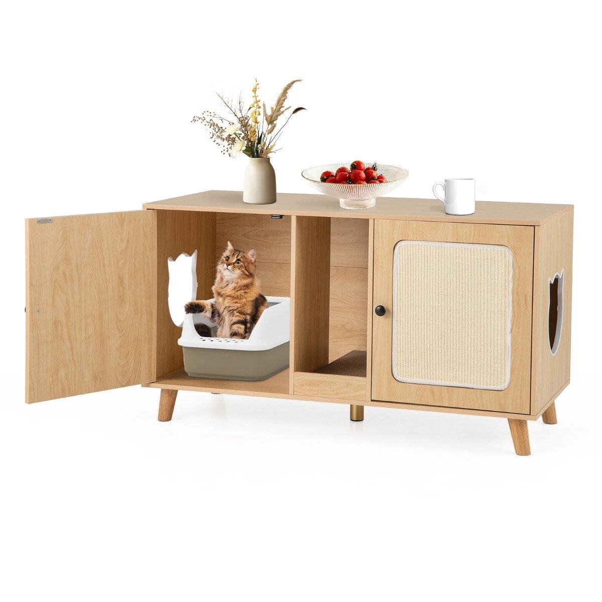 katzenschrank-toilettenschrank-13308_1__1 Dvikamertė kačių tualeto spintelė su durimis (Natūrali)