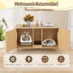 Dvikamertė kačių tualeto spintelė su durimis (Natūrali)