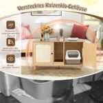 Dvikamertė kačių tualeto spintelė su durimis (Natūrali)