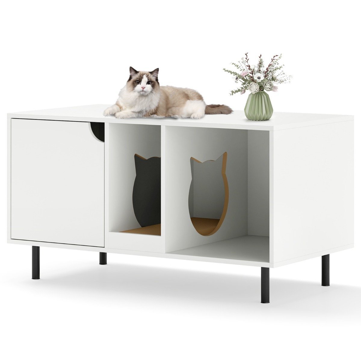 katzenstreu-box-12397_1_ Dvigubas kačių tualeto namelis su braižymo lenta (Balta)