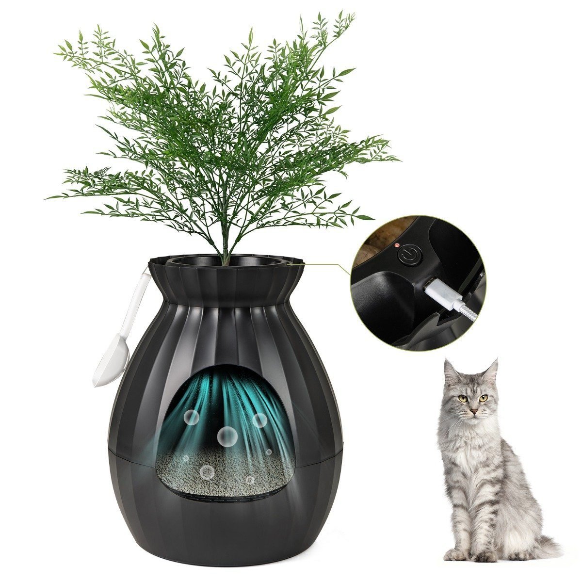 katzentoilette-katzenbox-13695_3__1 ABS medžiagos katės tualeto dėžė su elektroniniu kvapų šalinimo moduliu (Juoda)
