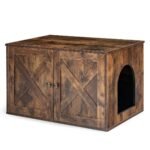 Dviem skyriams skirtas kačių tualeto namelis su durelėmis (Ruda)