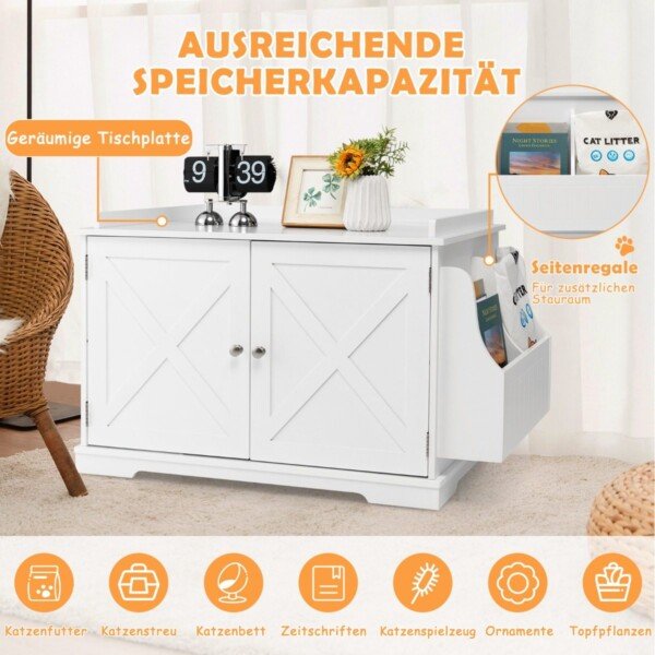 Daugiafunkcis kačių tualeto namelis su laikymo skyriais (Balta)