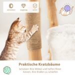 Medinis katės draskomasis medis su nameliu ir minkšta sėdimąja dalimi 124 cm (Balta)