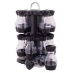 Besisukantis prieskonių stovas su 16 indelių (Juoda)