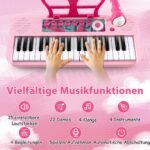 Elektroniniai 37 klavišų klavišiniai vaikams su mikrofonu ir natų stovu (Rožinė)