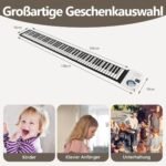 Nešiojamas 88 klavišų ritininis pianinas su 128 ritmais ir „Bluetooth“ MIDI (Balta)