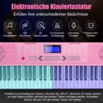 Elektroninis pianinas su 61 klavišu ir mikrofonu (Rožinė)