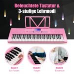 Elektroninis pianinas su 61 klavišu ir mikrofonu (Rožinė)