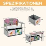 Vaikiškas stalelis ir kėdutės su daiktadėžėmis (Pilka)