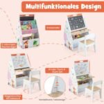 Vaikiškas rašomasis stalas su dvipuse lenta ir knygų lentyna (Balta)