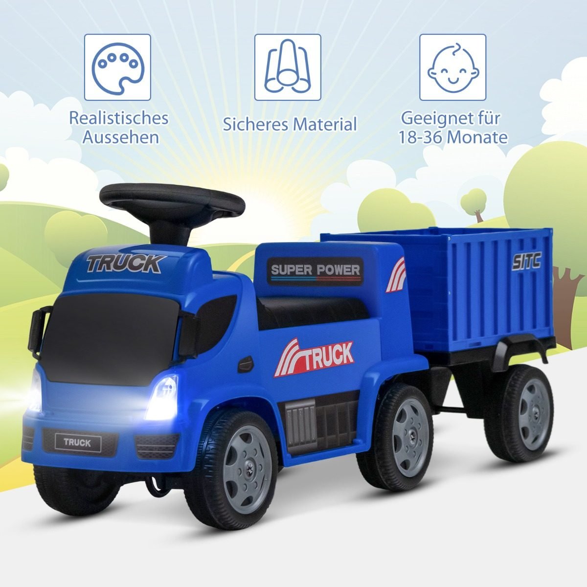kinder-lkw-tq10087bl_1_ Vaikiškas sunkvežimis su priekaba ir vairu (Mėlyna)