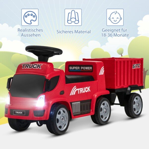 Elektrinis vaikiškas sunkvežimis su priekaba ir garso efektais (Raudona)