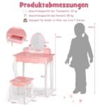 Vaikiškas medinis tualetinis staliukas su veidrodžiu ir kėdute (Rožinė)