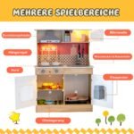 Medinė vaikiška virtuvėlė su garsais šviesomis ir priedais (Spalvota)