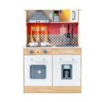Medinė vaikiška virtuvėlė su garsais šviesomis ir priedais (Spalvota)