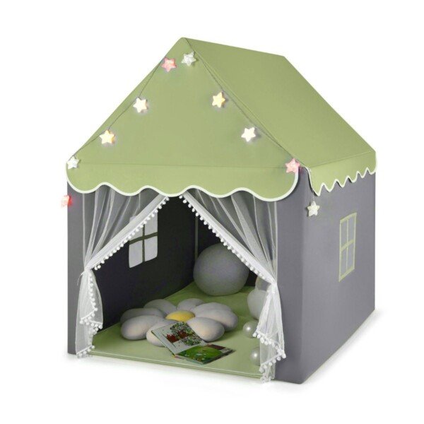 Vaikų žaidimų palapinė su švieselėmis ir langu (Žalia)