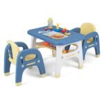 Vaikiškas stalo ir kėdžių komplektas su dinozauro motyvu (Mėlyna ir geltona)