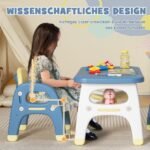 Vaikiškas stalo ir kėdžių komplektas su dinozauro motyvu (Mėlyna ir geltona)